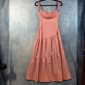 One and Only Collective Pink Tiered Maxi Dress Ruched Bust Cutout Back Women XS